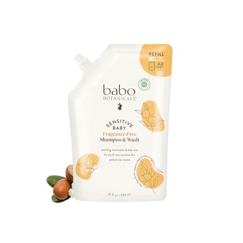 Babo Botanicals Sensitive Baby Fragrance-Free 2-in-1 Shampoo & Wash - Shea Butter, Calendula & Aloe Vera - EWG Verified - Cruelty-Free - Vegan - Pediatrician Tested - For Babies & Kids