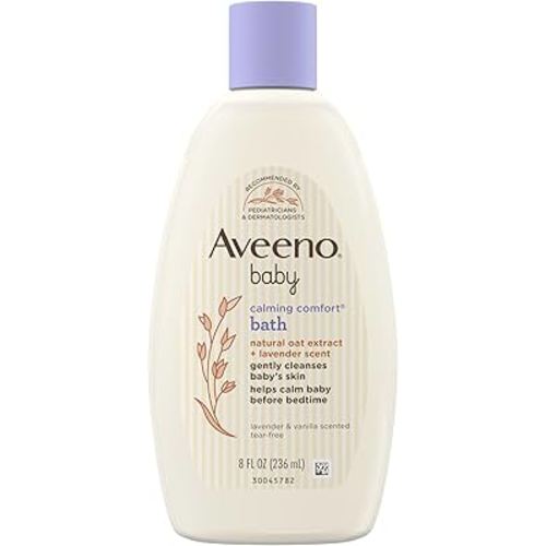 Aveeno Baby Calming Comfort Bath & Wash with Relaxing Lavender & Vanilla Scents & Natural Oat Extract, Hypoallergenic & Tear-Free Formula, Paraben-, Phthalate- & Soap-Free, 8 fl. Oz