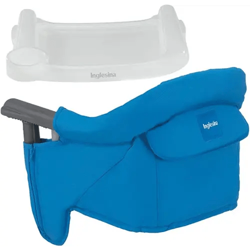 Inglesina - Fast Table Chair with Fast Tray: Hook On Portable High Chair for Babies and Toddlers, Damage Free Travel Booster Seat for Restaurant Use - Includes Snap On Tray, Light Blue