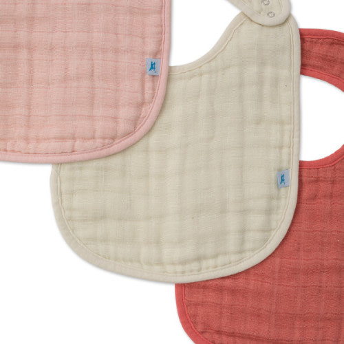 Cotton Muslin Classic Bib 3 Pack, Rose Petal - Little Unicorn | Maisonette