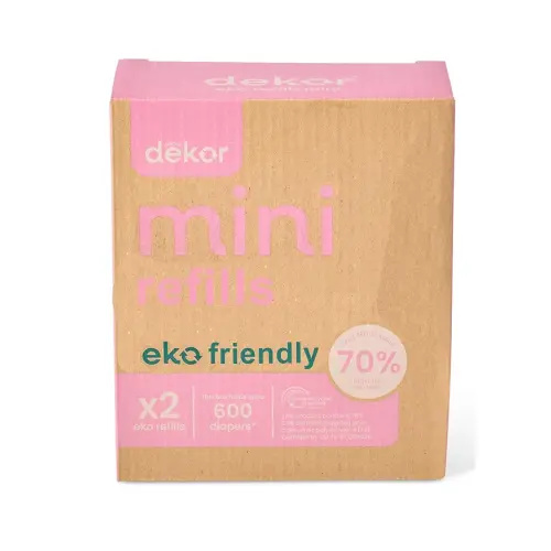 Diaper Dekor Eko Mini Refills, 2 Count | ONLY Eco-Friendly Diaper Pail Refills Made With 70% Recycled Materials | Quicker, Easier & More Cost Effective than Trash Bags | Unscented