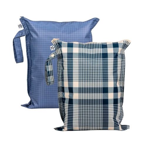 Tiny Twinkle Mess Proof Wet Bags | 2-Pack Reusable Waterproof Wet Bags for Swimsuits | Baby Clothes | Travel & Diaper Bag (Gingham,Grid)