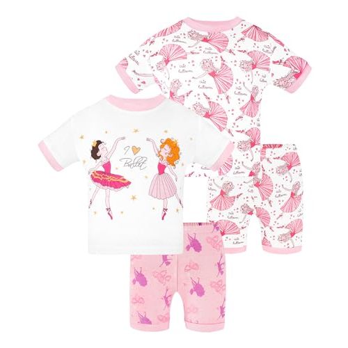 DAUGHTER QUEEN Girls Summer Pajamas Set 4 Pieces 100% Cotton Sleepwear Size 18 Months-12 Years