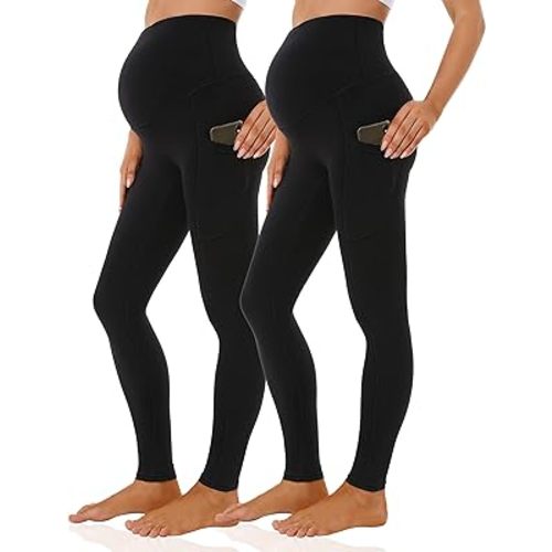 V VOCNI Maternity Leggings with Pockets for Women Over The Belly Yoga Leggings Non See Through Workout Pants