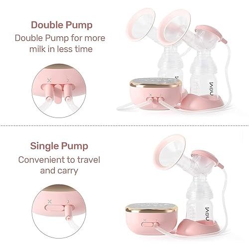 NCVI Double Electric Breast Pump 8782, Portable Anti-Backflow, with 4 Size Flanges, 4 Modes & 9 Levels, LED Display, 10 Breastmilk Storage Bags, Ultra-Quiet and Pain Free Breast Pumps