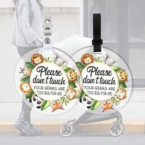 FREEBLOSS 2Pc Baby Sign Don't Touch Baby Sign Stroller Tag No Touching Baby Sign Watercolor Animal Stroller Tag Baby Car Safety Signs Please Don't Touch Baby Sign