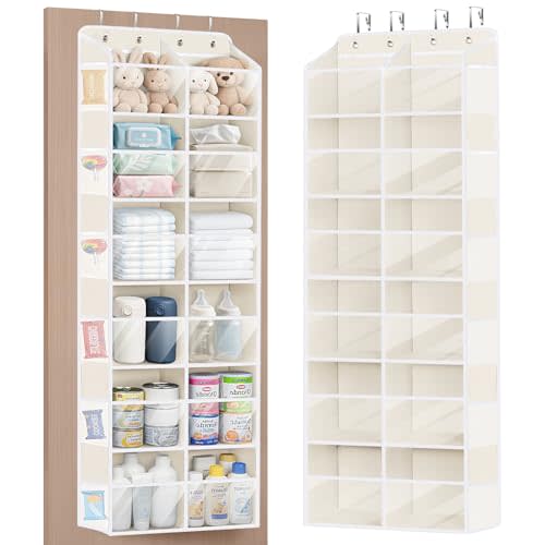 Univivi Hanging Door Organizer, 6 Tiers Large Over Door Storage, Beige | High Load-Bearing Capacity, 4 Sturdy Hooks, Easy Installation, Hanging Door Organizer for Closet, Bedroom, Nursery, Sundries