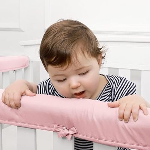 3pcs New Teething Edge Crib Rail Cover&Corner Guard Crib Rail Covers for Teething (1 Long 2 Short Pink)