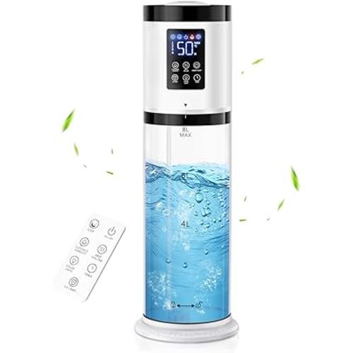 Humidifiers for Bedroom Large Room, 8L Large Capacity Cool Mist Humidifier, Air Humidifiers for Home, Smart Humidity Setting, Easy Top Fill, Sleep Mode, Essential Oil Box & Ambient Light, Auto Shutoff