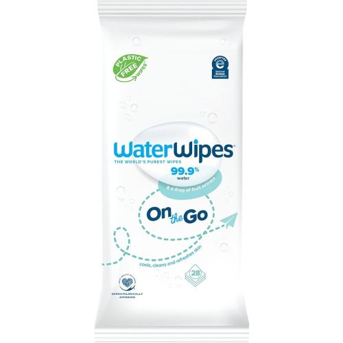 WaterWipes On The Go Wipes, 99.9% Water-Based Wipes for Travel, Sports, and to Refresh Skin, Unscented & Hypoallergenic, 28 Count (1 Pack)