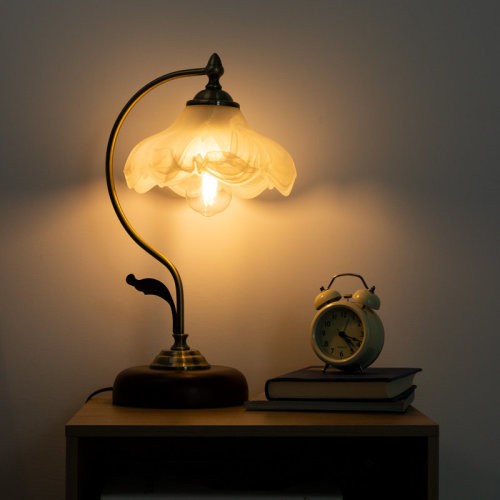 House of Hampton® Dontea Retro Metal Desk Lamp with Flower Glass Shade & Reviews | Wayfair