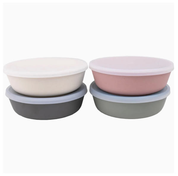 Bamboo Bowls with Lids (Set of 4) – Matte Dark Gray/Green/Off White/Pink