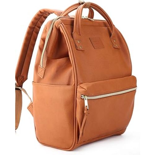 Kah&Kee Leather Backpack for Women and Men 16-inch Laptop Bag | Teacher Professional, Diaper Bag Backpack, Ideal for Work, School, Nursing, College & Travel (Camel, Large)