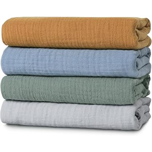 Muslin Swaddle Blankets for Baby Girls and Boys, 4 Pack Breathable and Skin-Friendly Newborn Receiving Blanket, 100% Cotton Swaddle Wrap, Essentials Infant Shower Items, Toddler Gift (Bright Colors)