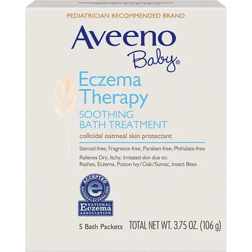 Aveeno Baby Eczema Therapy Soothing Bath Treatment for Relief of Dry, Itchy and Irritated Skin, Made with Soothing Natural Colloidal Oatmeal, 5 ct.