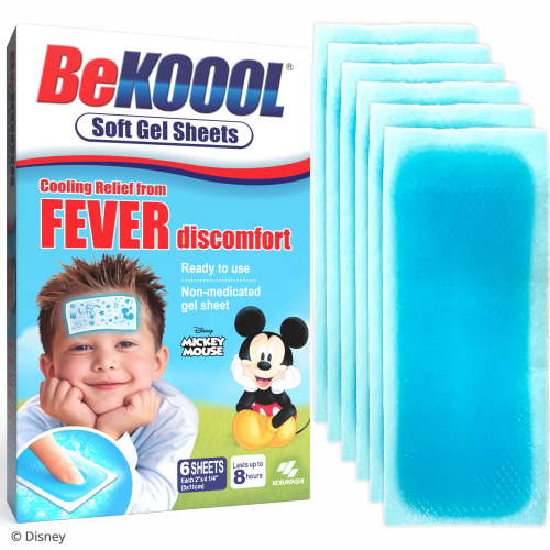 BeKoool Cooling Gel Sheets for Kids, Fever Discomfort Relief, 6 Count