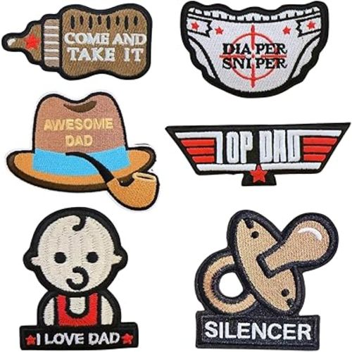 6Pcs Daddy Morale Tactical Funny Embroidered Patch Baby Gear Patches with Hook and Loop, Humorous Military Father Repair Patches Appliques for Backpacks, Bags, Clothes, Hats, Vests