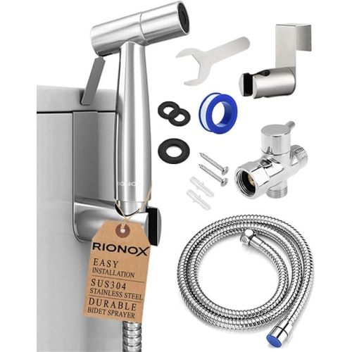 Handheld Bidet Sprayer Kit - Adjustable Water Pressure Jet for Toilet, Bidet for Toilet, Easy Installation, Quality Stainless Steel, Durable Internals, Leakproof Design (Brushed Nickel)