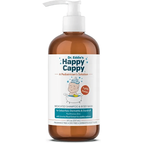 Happy Cappy Dr. Eddie’s Medicated Shampoo and Body Wash- Baby Dandruff Shampoo, Helps Cradle Cap and Seborrheic Dermatitis, Reduces Flakes and Redness, Dermatologist Tested, Fragrance-Free - 8 Fl Oz