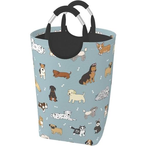 Dogs Puppy Laundry Basket Cute Dog Foldable Laundry Hamper Animals Collapsible Laundry Baskets with Handles Clothes Hamper Laundry Tote Bag for Dorm Family Storage Bin 50L