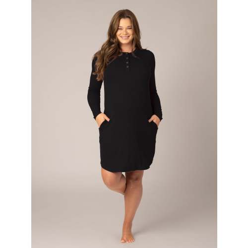 Riley Ribbed Bamboo Maternity & Nursing Nightgown | Black