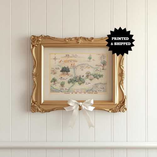 Winnie the Pooh Story Map Giclée Print, Hundred Acre Wood Vintage Poster, UNFRAMED Classic Nursery Wall Art, Storybook Kids Room Decor