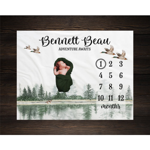 Mallard Duck Milestone Blanket, Monthly Growth Tracker, Personalized Baby Blanket, Custom Blanket, Baby Shower Gift, New Baby Gift, BM01