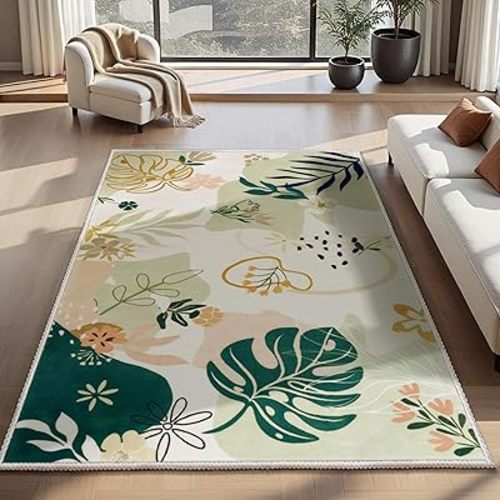 Joiedomi 5x7 Area Rugs for Living Room Non-Slip Washable Rug with Rubber Backing Large Soft Art Floral Carpet for Bedroom Kids Nursery Dining Room (Green)