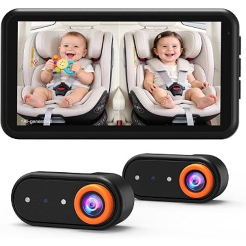 LUCKVIEW BM2 PRO Dual Baby Car Camera, 5.2" 1080P HD Display for Rear-Facing Car Seats, IR Night Vision, Anti-Shake Mount, Easy Install – Ideal for Parents with 2 Kids and Pets