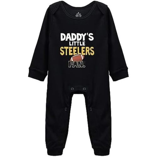 Baby Boy Girl Bodysuit Daddy's Steelers&Fan White Long Sleeve Newborn Organic Bodysuit 0-24 Months