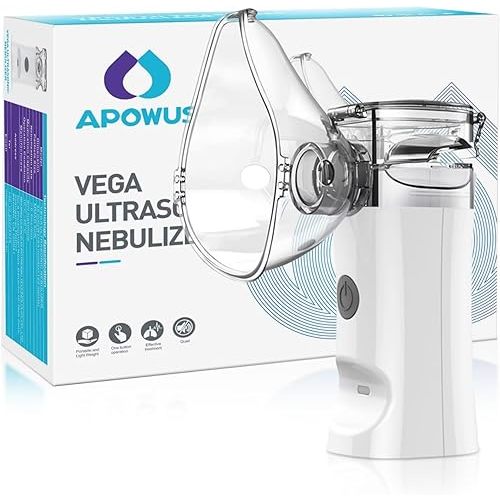 Vega Ultrasonic Nebulizer - Handheld Mesh Nebulizer for Breathing Problems, Portable Nebulizer with Mouthpiece, Kids and Adults Mask of Replacement Accessories APOWUS
