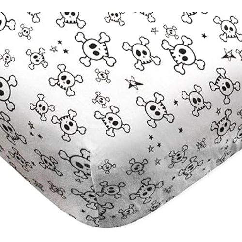 HonestBaby Fitted Crib Sheets Fits Standard Mattress Bassinet, Mini Prints 100% Organic Cotton Baby Boys, Girls, Unisex, Tossed Skulls, One Size