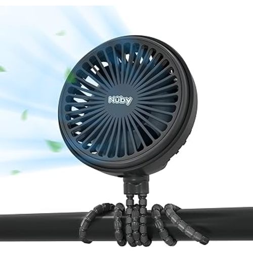 Nuby 3-Speed Stroller Fan with Adjustable Legs - Stroller Accessories - Summer Travel Essentials - Ideal for Car Seats and Play Yards - Black