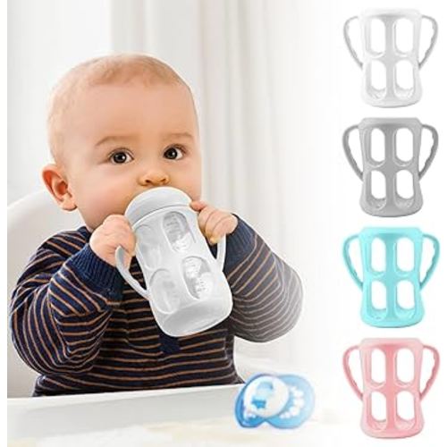4 Pack Silicone Sleeves with Handles for Philips Avent Natural Baby Bottle 9 oz/8 oz, Avent Glass Bottles Sleeve Easy grip, Anti Breakage Baby Bottle Holder, Compatible with Philips Avent Glass Bottle