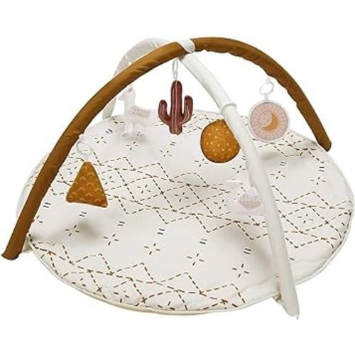 Tummy Time Activity Mat, Macrame Baby Play Gym Mat with 6 Detachable Toys and 12 Milestone Cards for Stage-Based Sensory and Motor Skill Development, Washable Play Mats for Infant, Non Slip Play Mat
