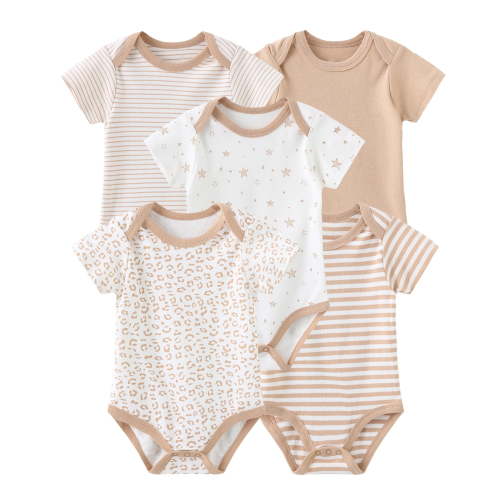 Zavbaby Baby Boy Girl Cotton Short Sleeve Bodysuits,5-Pack,Sizes 0-12M