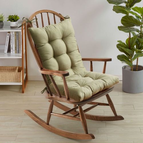 Rocking Chair Cushion 2 Piece Tufted Non Slip Set Of Upper And Lower Cushions, Linen