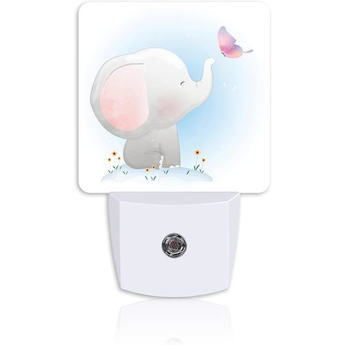 Cute Baby Elephant Play Butterfly Night Light Plug into Wall with Dusk to Dawn Sensor Energy Efficient LED Nightlight for Women Girls Boys Room Decor,Hallway,Kitchen,Bathroom,Nursery,Stairs