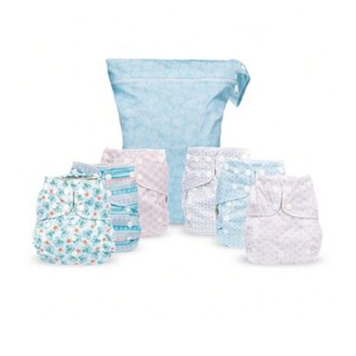 6ct Reusable Cloth Diapers, One Size Adjustable, Washable Soft Absorbent, Waterproof Cover, 4-Layers Microfiber Inserts (Stripes) - Simple Being