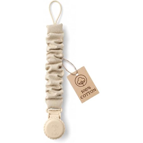 Muslin Cotton Pacifier Clips- Metal-Free, Lightweight and Secure Pacifier Holder for Babies (Beige Toile) - Mila & Lulu