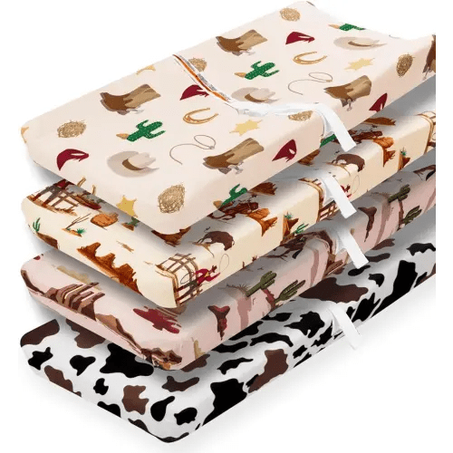 4 Pack Western Cowboy Crib Sheets Neutral Breathable Fitted Baby Sheets Nursery Sheets for Baby Boys or Girls (Changing Pad Cover)