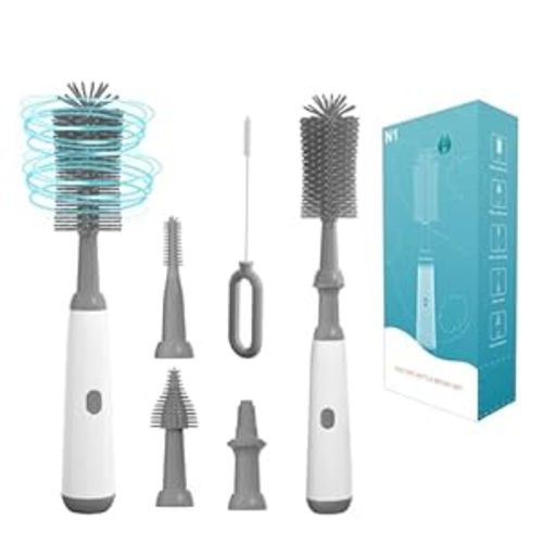 Amazon.com: Augensterm Electric Bottle Brush Set with Electric Bottle Brush Cleaner, 3 Replaceable Baby Bottle Brushes and Extension Handle. Silicone Bottle Brush, Waterproof, Perfect Baby Essentials(Grey) : Baby
