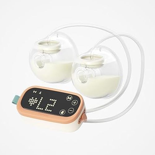 E-Shine New Cup Wearable Hands Free Breast Pump, 4 Modes 8 Levels, High Performance Touch Screen with Different Emos, 24 mm Flange and 20mm Insert Included, Silicone, Transparent,black,orange