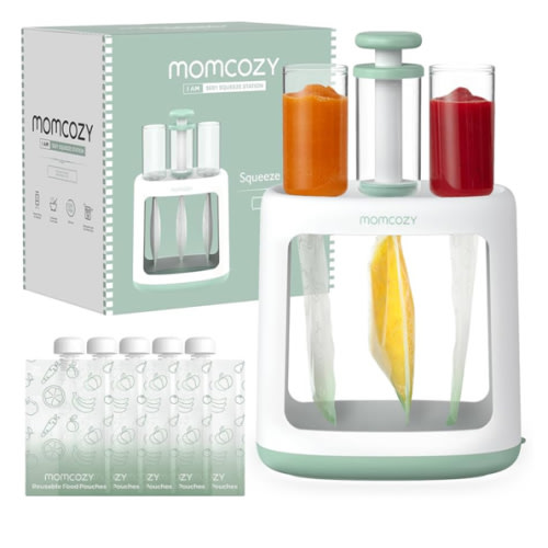 Momcozy Squeeze Station For Homemade Baby Food,Pouch Filling Station For Puree Food For Babies&Toddlers,No Food Splashing,Dishwasher Safe,BPA-Free,With Reusable Bags