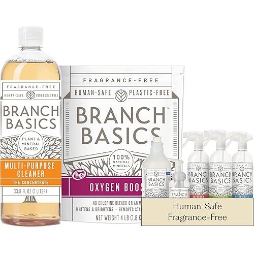 Branch Basics Premium Starter Kit: All Purpose, Glass, and Bathroom Cleaner plus our Foaming Wash, and Laundry Bottle (3 Plastic Spray Bottles + Concentrate) Fragrance-Free