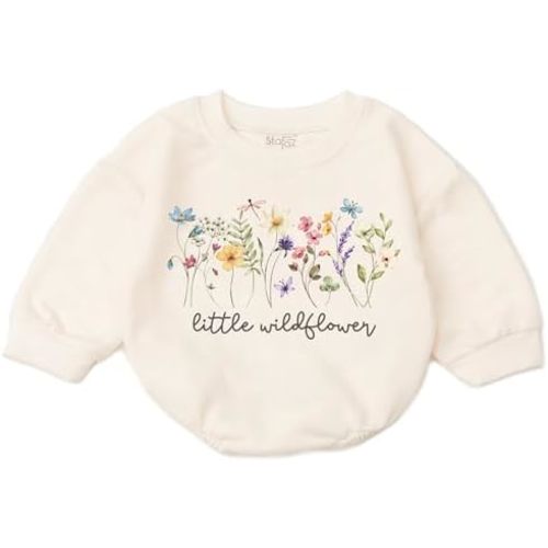 Wildflower Baby Girl Romper - First Birthday Outfit Flower Newborn Bubble Toddler Infant Long Sleeve One-piece Gifts
