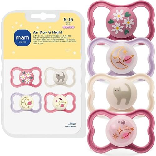 MAM Air Pacifier for Babies 6-16 Months, Extra Air Flow for Sensitive Skin, Glows in The Dark, Developed with Medical Experts, BPA-Free Skin Soft Silicone, 3 Pack, Made in Europe