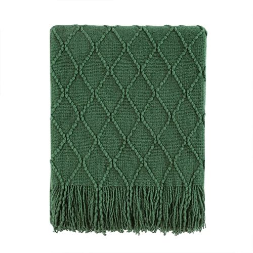 BOURINA Green Throw Blanket Textured Solid Soft Sofa Couch Decorative Knitted Blanket, 50" x 60" Green - 50"x60"