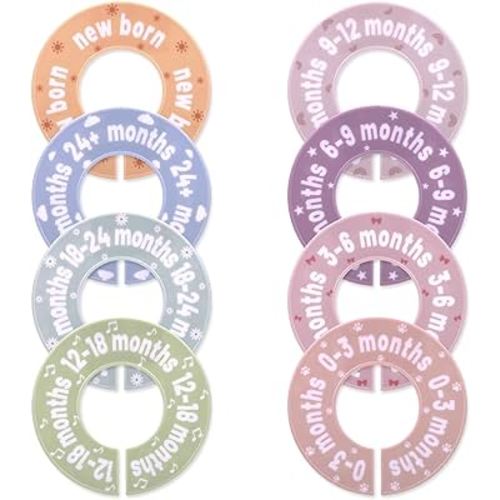 8pcs Baby Closet Dividers, Soft Colors Baby Age Hanger Dividers Double-Sided Circle Design Fits Most Rods for Nursery 0-24 Months Wardrobe Nursery Closet Organize (Regular Style)