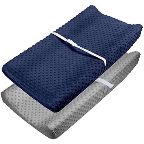 Babebay Changing Pad Cover - Ultra Soft Minky Dots Plush Changing Table Covers Navy Blue & Dark Gray Breathable Changing Table Sheets Wipeable Changing Pad Covers Suit for Baby Boys Girls